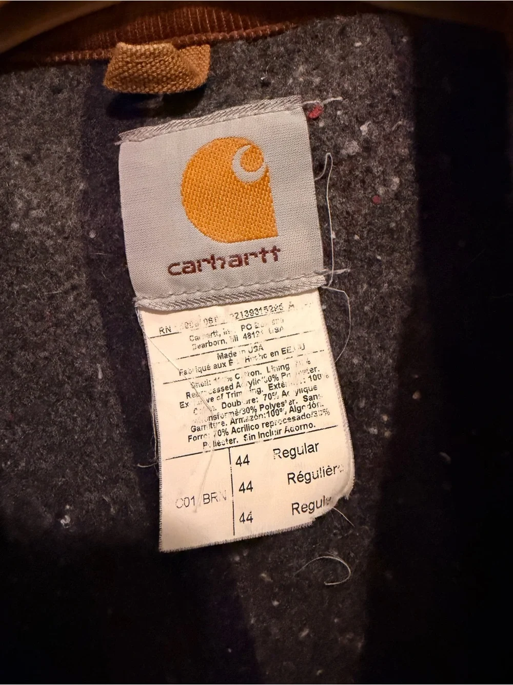 Carhartt Brown Duck Canvas Work Jacket with Corduroy Collar